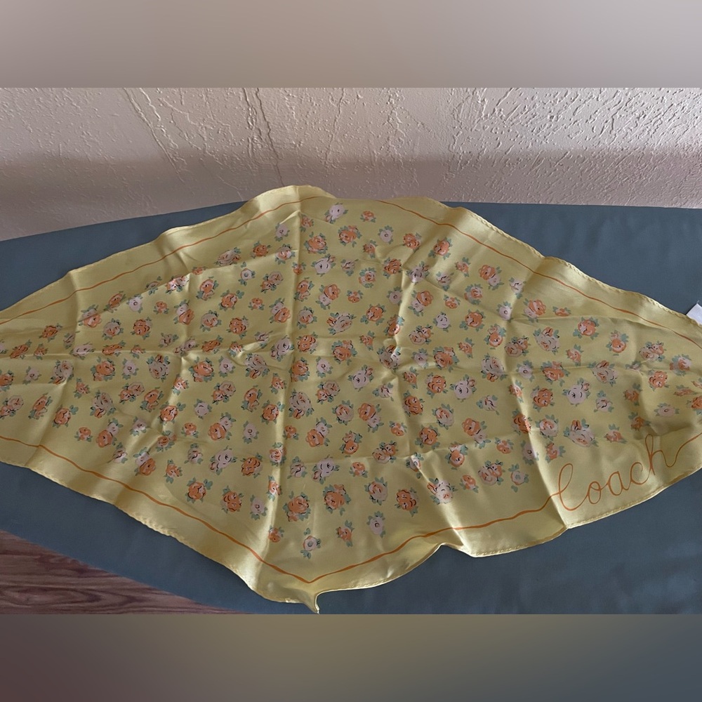 Coach yellow floral diamond silk scarf